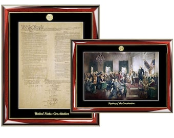 Constitution Replica Print & Signing of the Constitution Mural Painting Poster Frame Set Embossed with Gold Medallion Logo Law Gifts