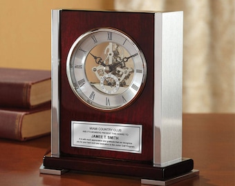 Personalized Desk Clock Da Vinci Gear Encased Glass Chrome Etsy