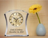 Personalized Crystal Clear Gold Clock Engraved Colorfill Desk Table Shelf Mantel Anniversary Wedding Gift Birthday Retirement Housewarming