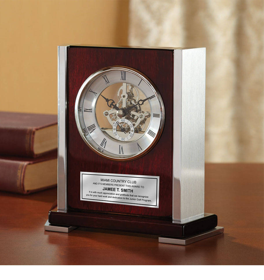 Personalized Desk Clock Envoy Da Vinci Dial Wood Cherry With