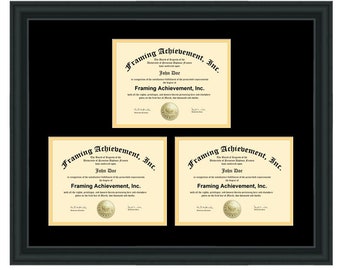 Triple Degree Frame Certificate College Diploma School University Document License Certification Framing Three Matted Holder Display Double