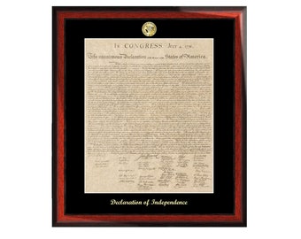 Declaration of Independence Old Antique Replica Print Mahogany Wooden Frame Law Gift Lawyer Present Passing Bar Attorney Juris Doctor