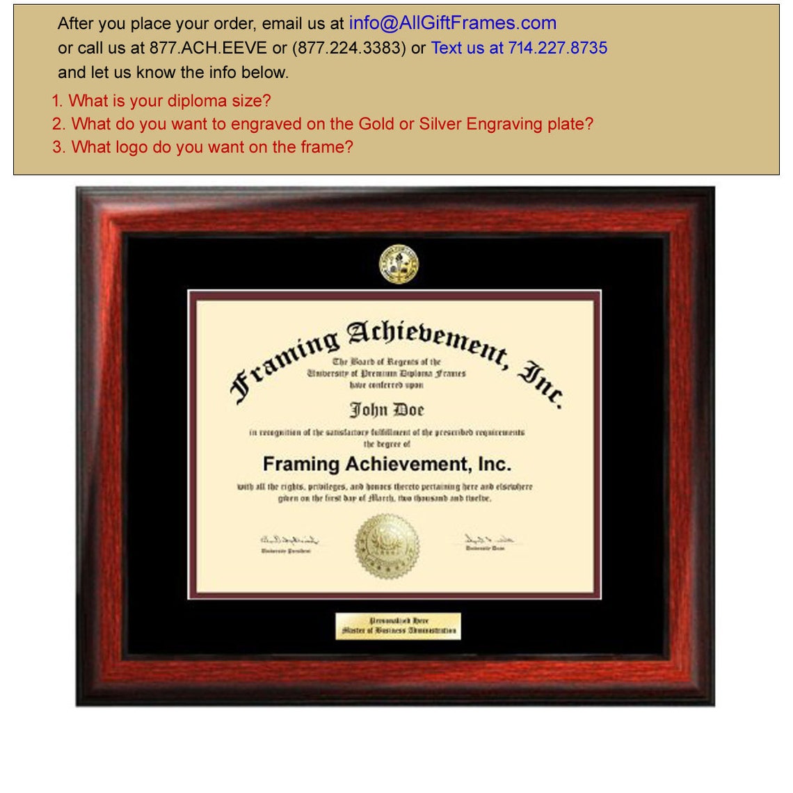 Engraved Diploma Frame Satin Rich Mahogany Graduation Diploma Etsy