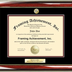 Graduation Diploma Frame University Certificate Framing College Major Logo - Top mat Black Inner Maroon Glossy Prestige Mahogany Gold Plaque