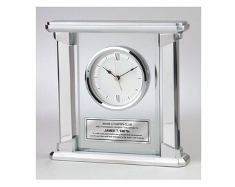 Personalized Brush Silver Desk Clock Glass Panel Concentric Platinum Silver Engraving Plate Retirement Appreciation Wedding Recognition Gift