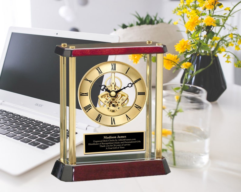 Personalized Moving Gear Desk Clock Gift Table Engraved Personalized Moving Gear Desk Clock, Moving Gear Desk Clock