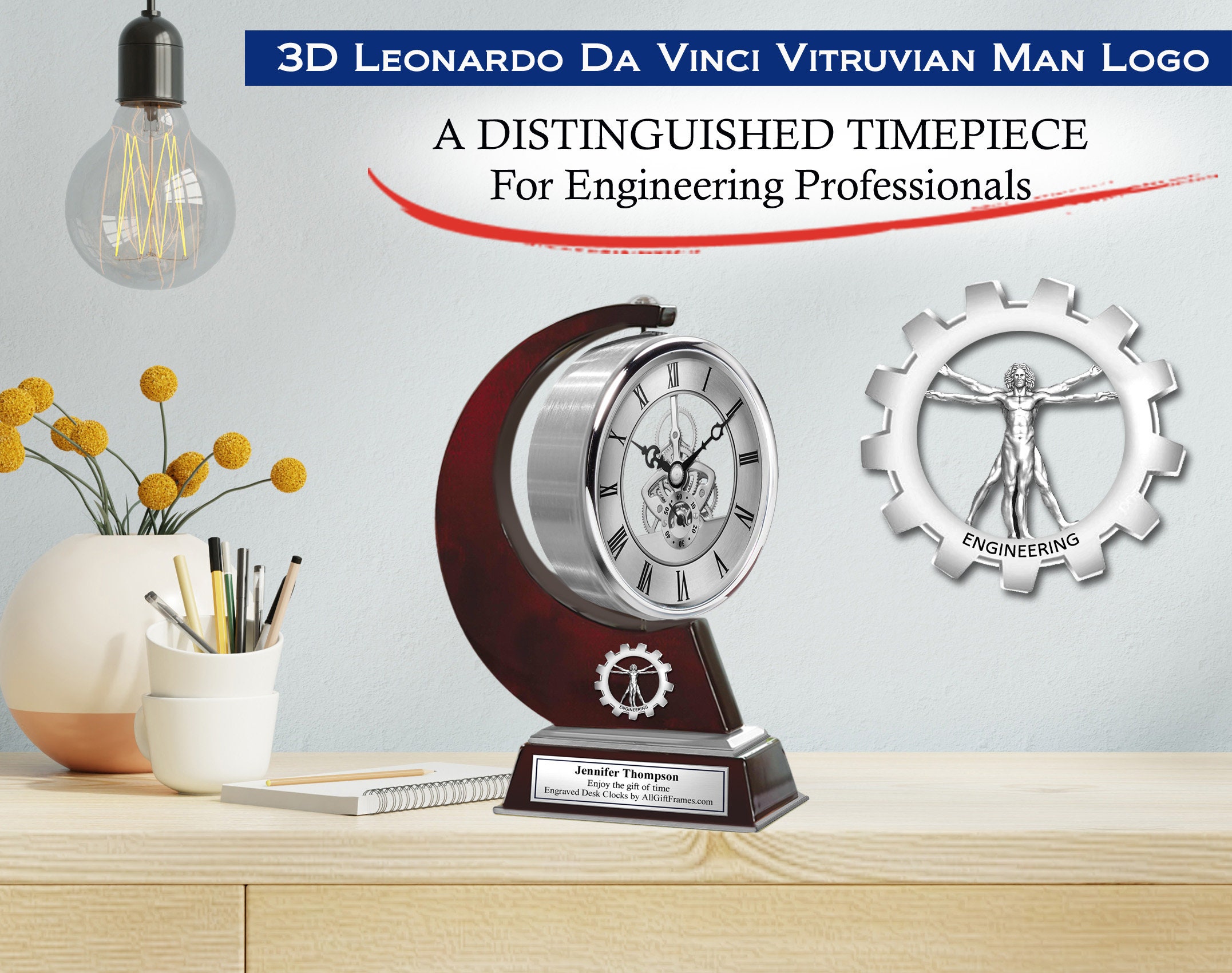 Engineering Retirement Sign Engineer Retirement Service Award Rotating Desk Clock Graduation ...