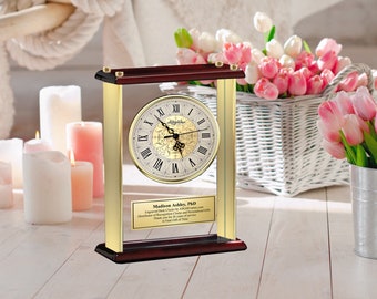 Gold Brush Accent Desk Clock Engraved Table Graduation Employee Appreciation Service Award Retirement Gift Coworker Recognition Birthday