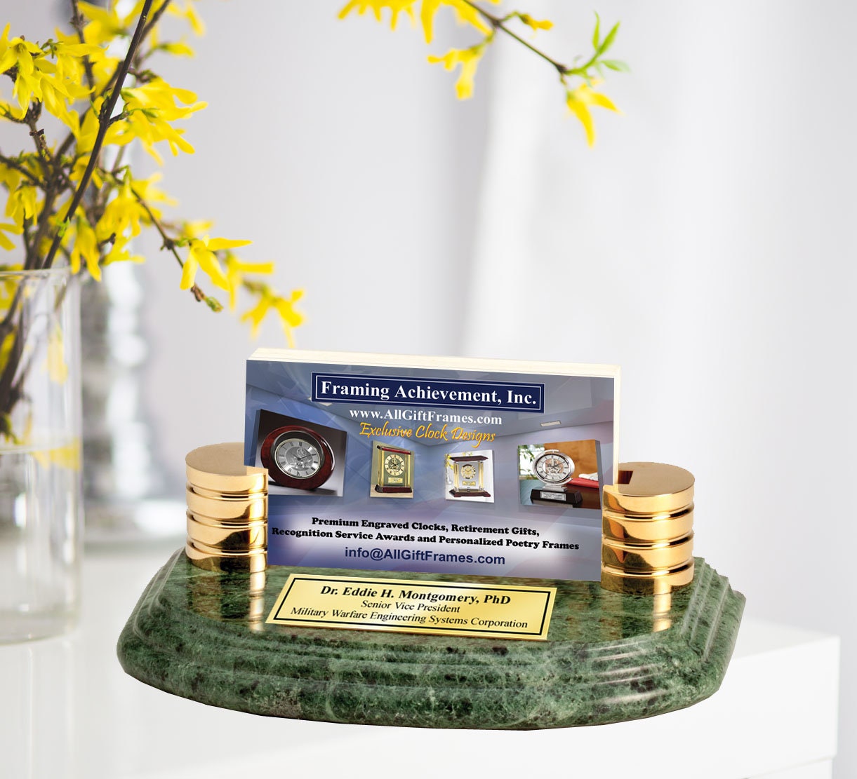 Personalized Desk Business Card Holder Genuine Green Marble Etsy