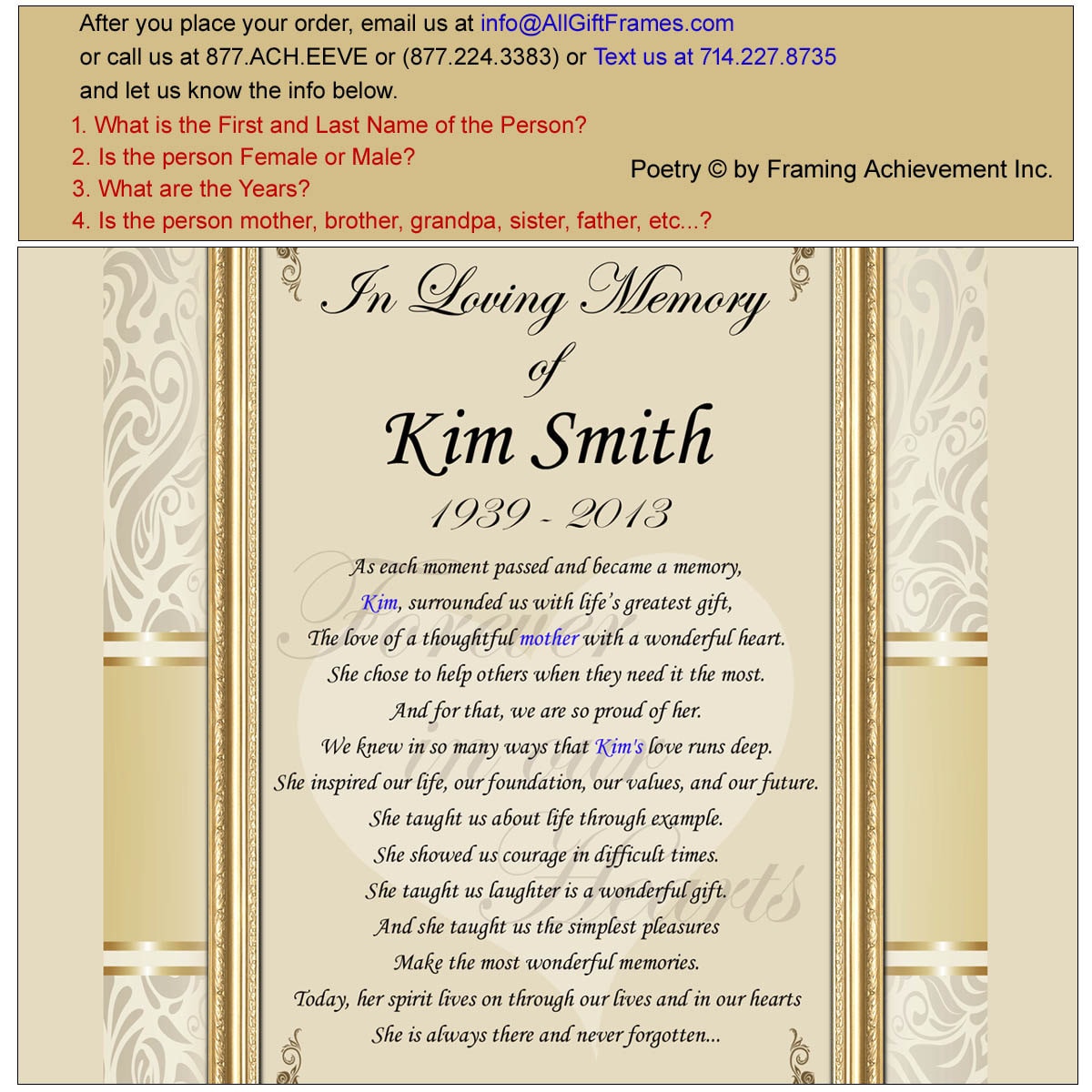 Sympathy Personalized Funeral Condolences Comfort Poetry Clock