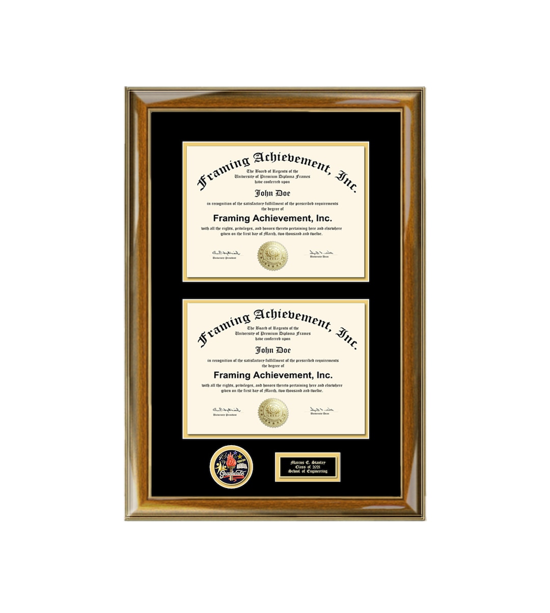 Double Diploma Frame With 2 Graduate 3D Medal Award Academic Double Diploma Frame With 2 Graduate 3D Medal Award Academic