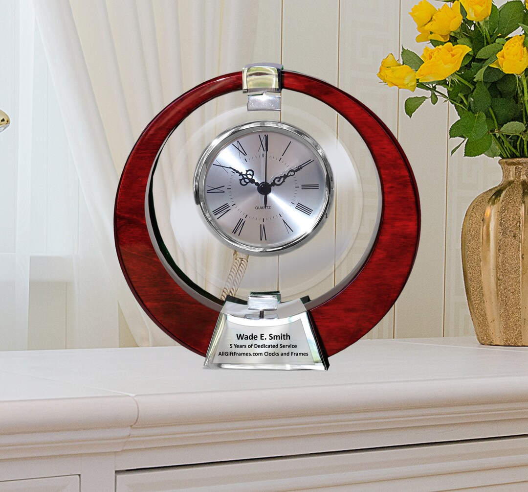 Personalized Engraved Desk Clock 360 Degree Spinning Galaxy Clock Wood ...