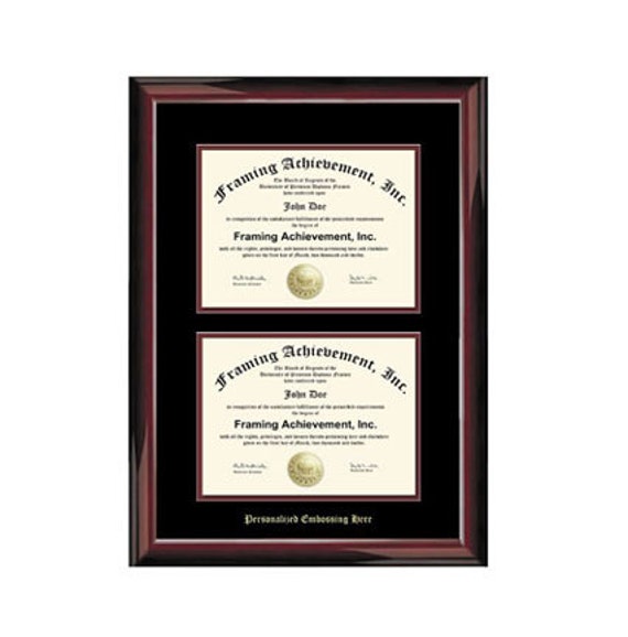 AllGiftFrames Double Certificate Frame Engraved Personalized Dual Two Degree Frame University Glossy Majestik Black Gold Accent Black Matted Dual Two Certificate Frame Graduation Documents Holder
