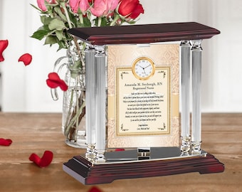 Nursing Student School Graduation Message Gift Clock Registered Nurse Practitioner RN BSN msn Licensed Vocational dnp LPN Silver Engrave