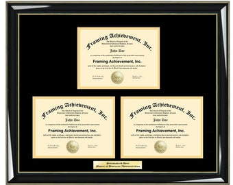 Engraved Diploma Frame Triple Degree Framing Document State Board License Certification Certificate Holder Display Etched Plaque Personalize