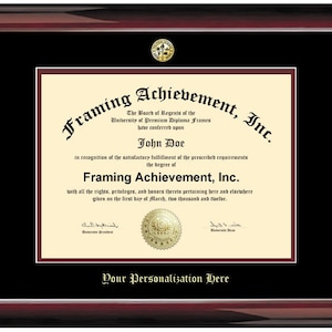 Diploma Frame University Graduation Degree Frames - Glossy Traditional Mahogany Top mat Black Inner mat Maroon Certificate Frame Degree