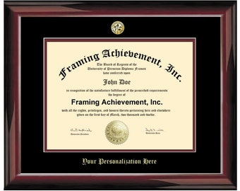 Diploma Frame University Graduation Degree Frames - Glossy Traditional Mahogany Top mat Black Inner mat Maroon Certificate Frame Degree