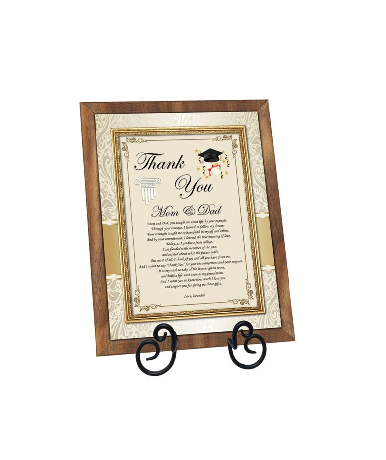 Thank You Mom Dad Family Graduation Poetry 8x10 Walnut Plaque