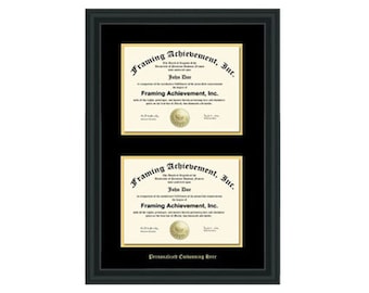 Double University Diploma Frame Double Certificate College Frames Embossed Two Document Satin Matte Black Top mat Black Inner matted Gold