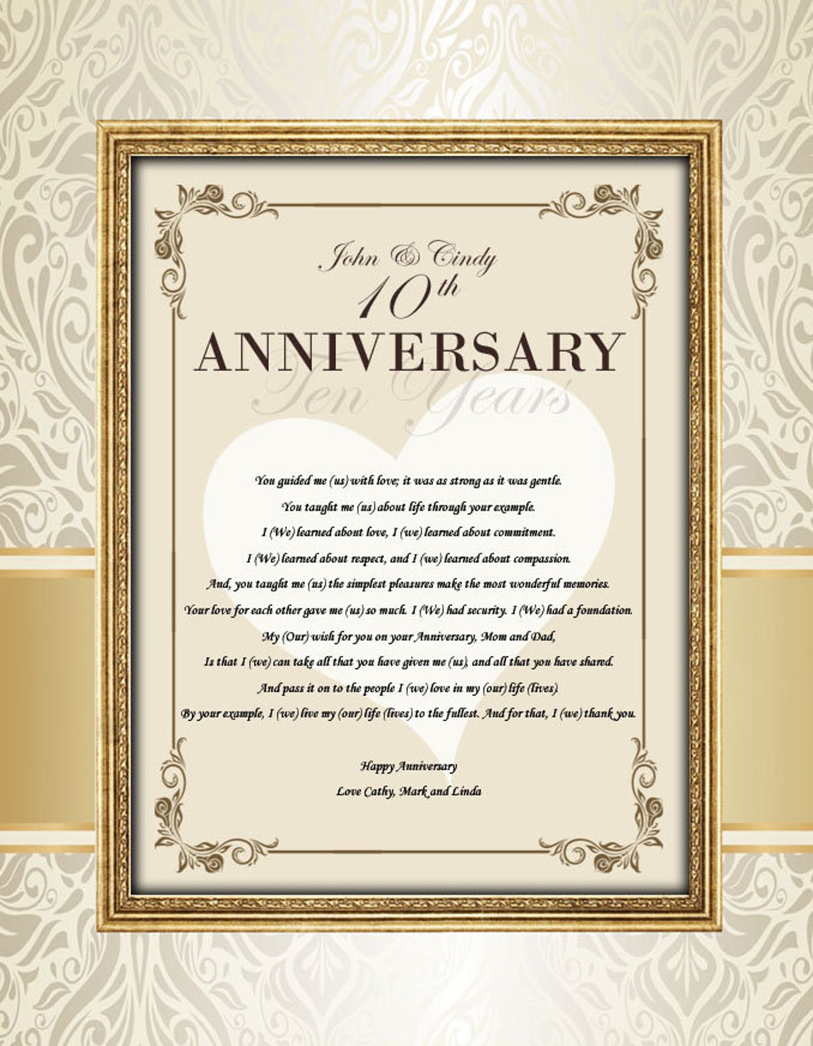 personalized parents anniversary gift poem 11x14 unframed