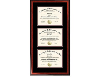 Double Matted Triple Diploma Frame Certificate Framing Three Document Satin Mahogany 3 License Certification Plaque Degree Holder Case Gift