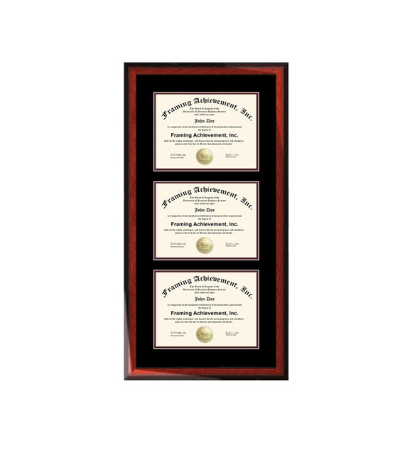 Double Matted Triple Diploma Frame Certificate Framing Three Etsy