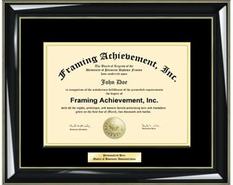 Diploma Frames College Diploma Framing Graduation Gifts Certificate Frames Top matted Black Inner Gold Glossy Black with Gold Accents