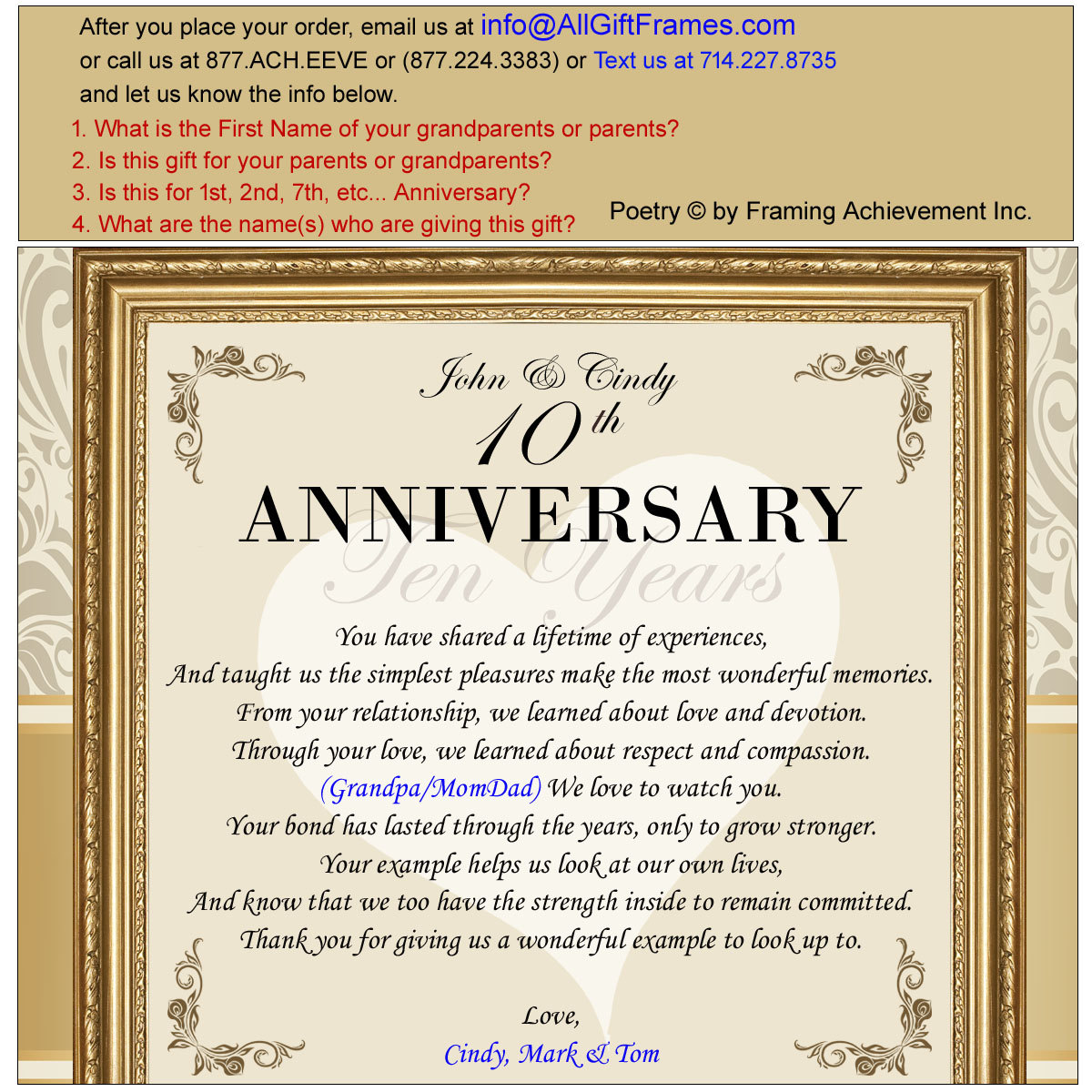 Mom Dad Happy Anniversary Poetry Plaque Parents Congratulation