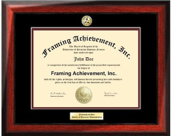 Engraved Diploma Frame Satin Rich Mahogany Graduation Diploma Framing College Major Logo Top mat Black Inner Maroon University Frames