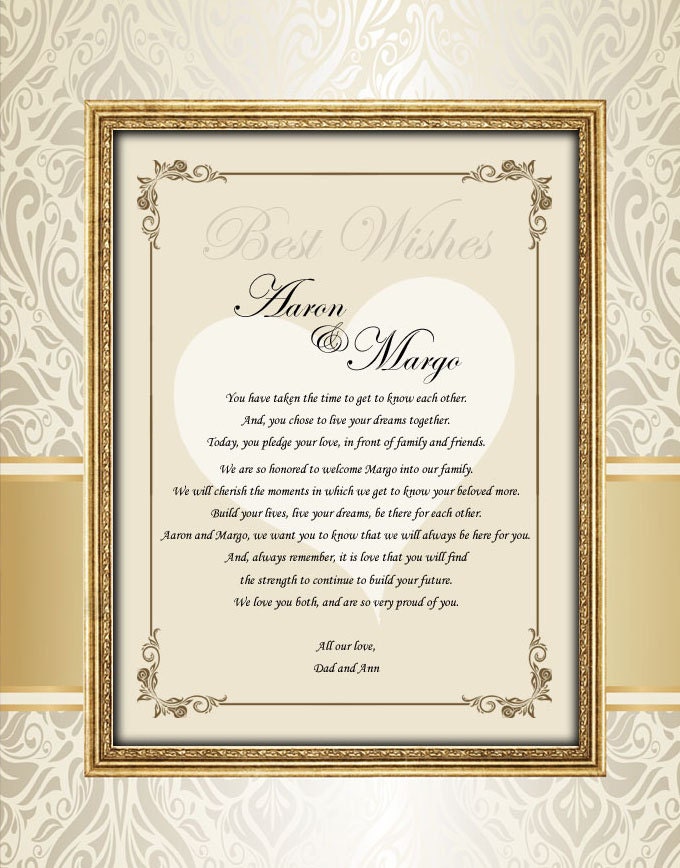 Parents Gift To Bride Groom Wedding Congratulation Poem Unframed