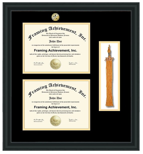 Double Diploma Frame Graduation Tassel Holder Box With College Major Logo Seal Medallion Degree School Certificate University