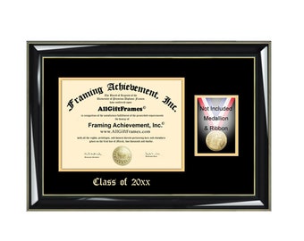 Emboss Medal Box Diploma Frames Degree Framing Medallion Case Holder Plaque Graduation Honors Medallion Ribbon Military College University