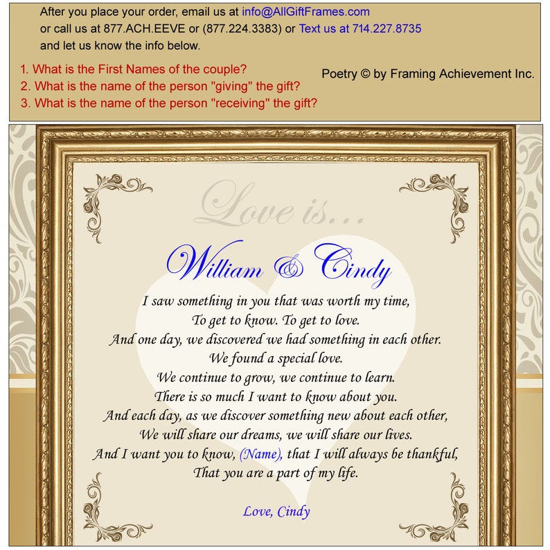 Love Romantic Gift Frame Birthday I Love You Present Girlfriend Boyfriend Wife Husband Engagement 11x14 Unframed Matted Poem Romantic