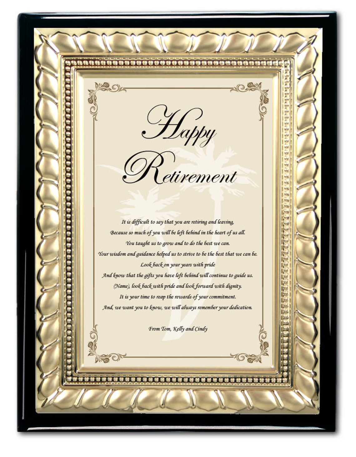 Retirement Gift Best Wishes Farewell Retiring Sayings Poem Gold Metal ...