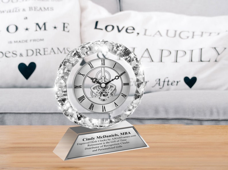 Opulent Diamond Cut Crystal Clock Gear Mechanism Pedestal Silver ...