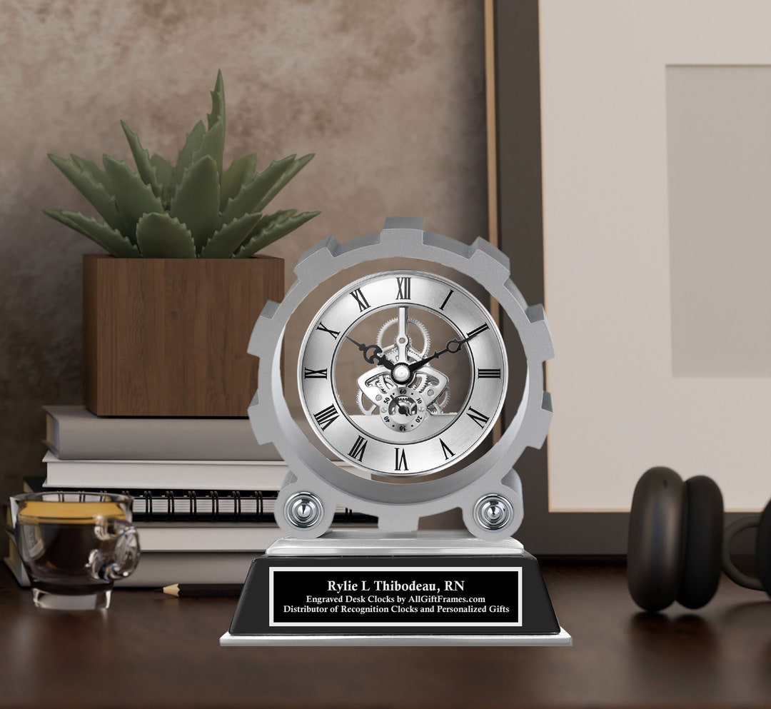 Personalized Desk Clock Floating Metal Shape Gear Engineer Graduation