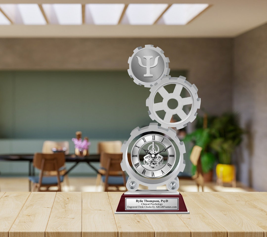Triple Gear Shape Clock Trophy Award Psychology Logo School Graduate ...