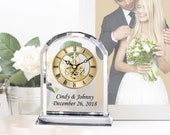 Diamond Cut Crystal Gold DaVinci Moving Gear Desk Table Clock Mantel Shelf Personalize Anniversary Gift Retirement Wedding Birthday New Home