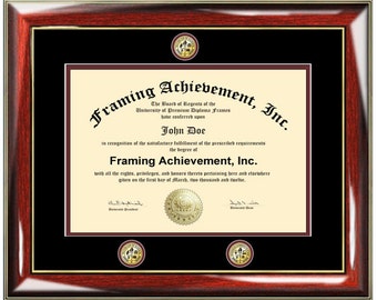University diploma frames college degree triple medallion seal logo graduation plaque certificate framing plaque