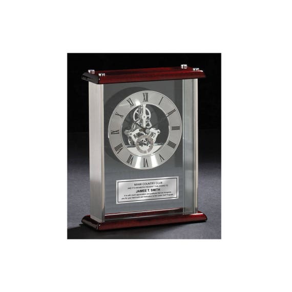 Personalized Desk Clock Da Vinci Gear Encased Glass Chrome Etsy