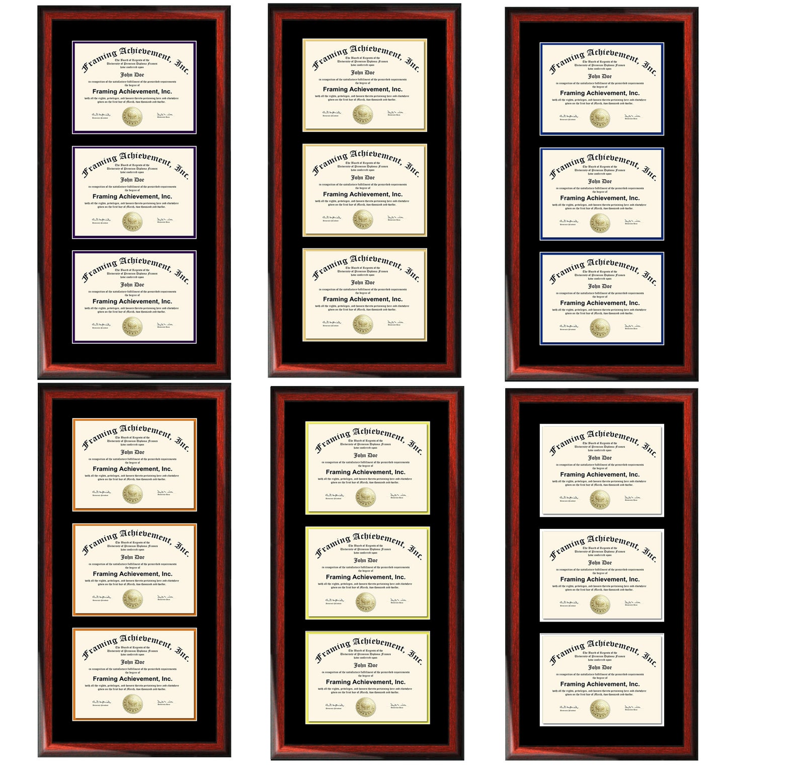 Double Matted Triple Diploma Frame Certificate Framing Three Etsy