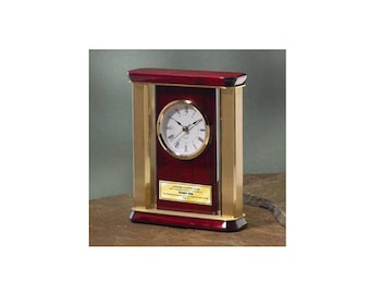 Personalized Desk Clock with Gold Brass Columns Engraving Plate. anniversary gift recognition employee service award retirement birthday