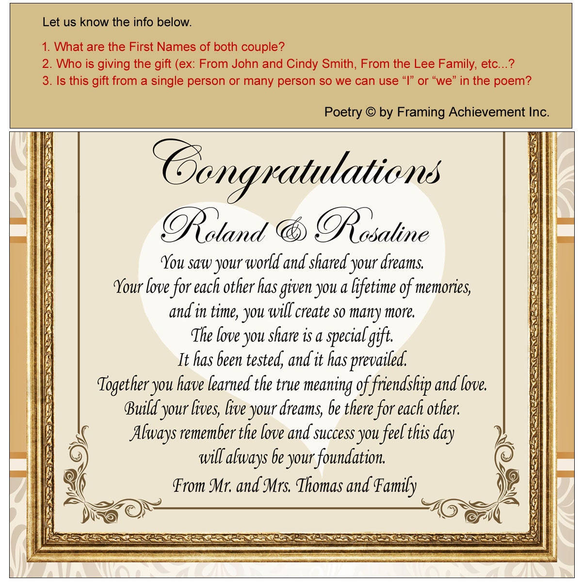Wedding Gift For Bride Groom Present Unique Personalized Message
