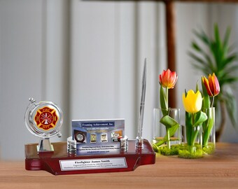 Personalize Firefighter Gift Nameplate Desk Engrave Clock Fireman Fire Fighter Graduation School Graduate Academy Promotion Retirement Award