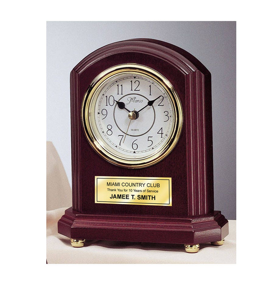 Archway Engraved Desk Clock With Personalized Gold Engraving Plate