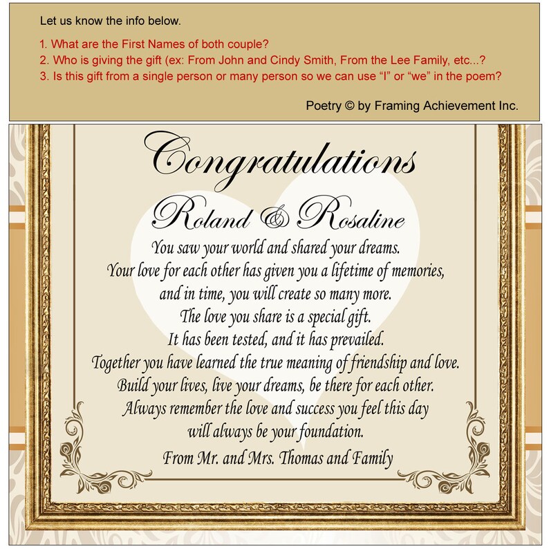 Wedding Frame Bride Groom Couple Personalized Wedding Photo Frame Gift Personalized Luxury Designer Plaque Congratulation Best Wish Message