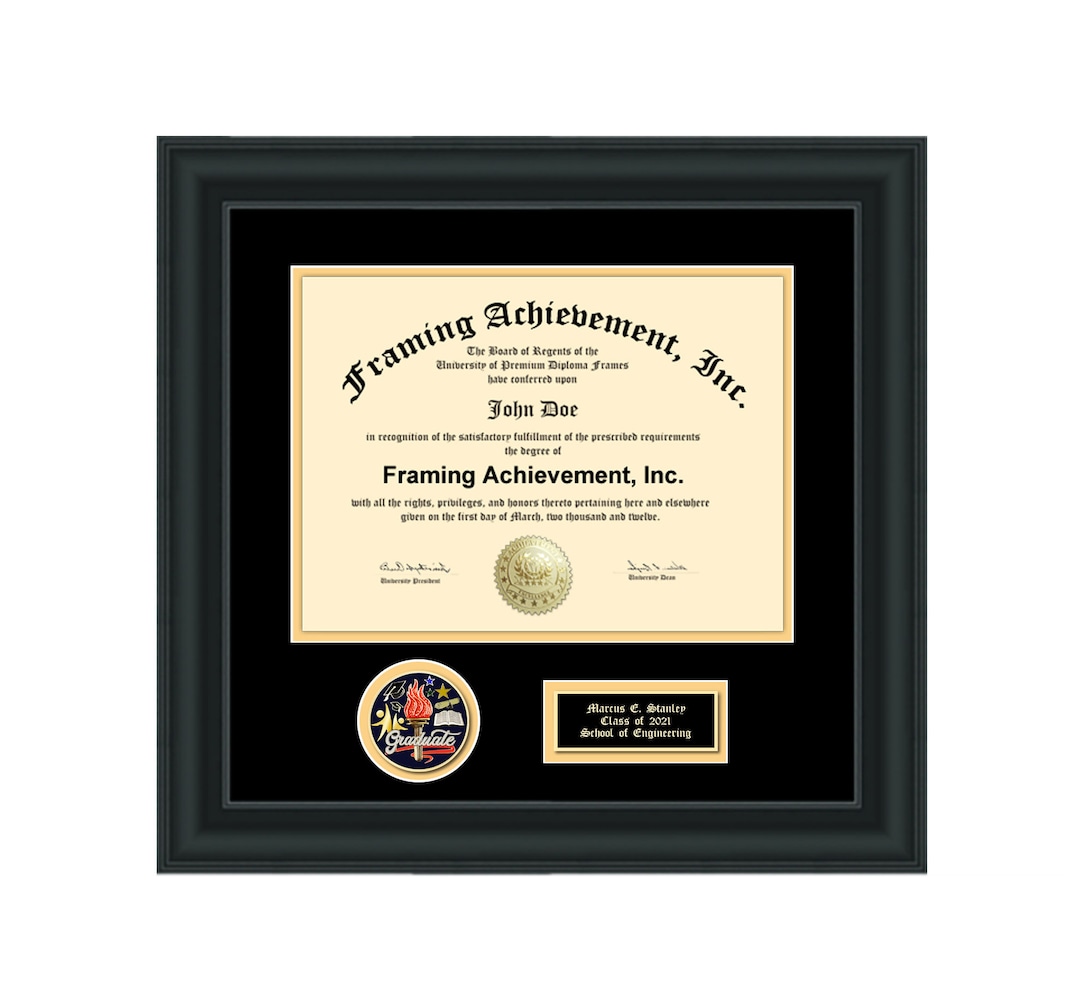 Engraved Matted Diploma Frame With 3D Graduate Academic 2 Medal Framing