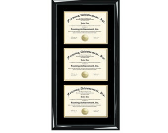 Three Diploma Frame Triple Degree Framing Display Case Holder Wood University College Certificate Frames State Board License 3 Document Gift