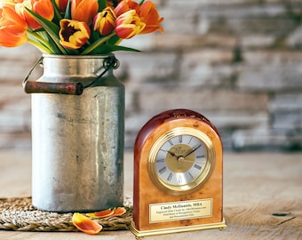 Personalize Veneer Gold Small Desk Clock Service Engrave Award Employee Gift Retirement Boss Thank Graduation Congratulation Coworker Grad