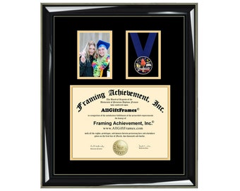 Graduation Picture Frame Diploma Display Case with Graduate Medal with Ribbon 4x6 Portrait Photo Degree Framing Medallion Ribbon Box Gift